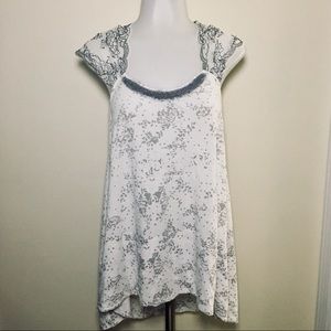 Free People Lace Racerback White Gray Tunic Tank